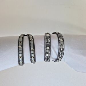 Stella & Dot Leather Wrap Bracelets Set of 2 Sample Prototype Gray Silver Choker